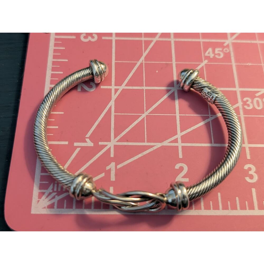 Vintage Mexico Solid Sterling Silver Twisted Rope Cable Love Knot Cuff Bracelet - Picture 4 of 7